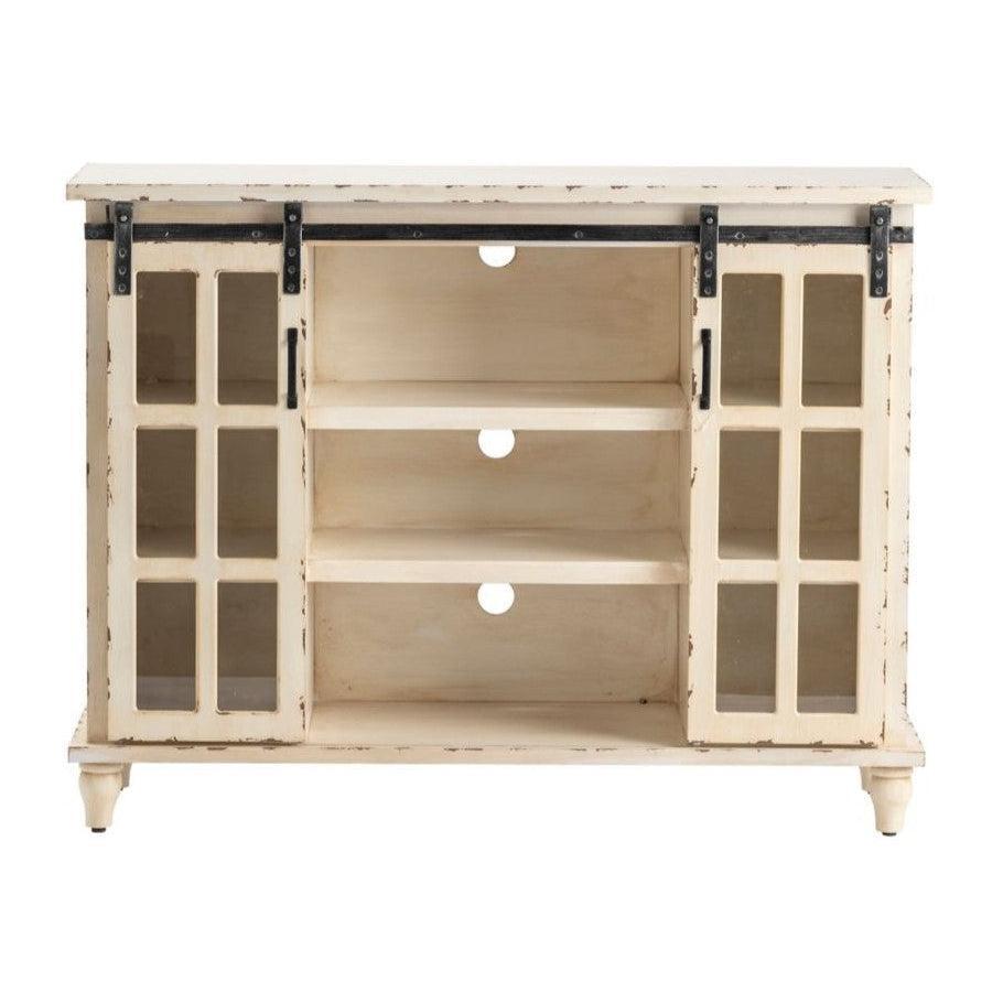 Crestview Collection Magnolia 48" x 14" x 36" 2-Door Traditional Metal And Wood Sliding Console In Antique White Finish