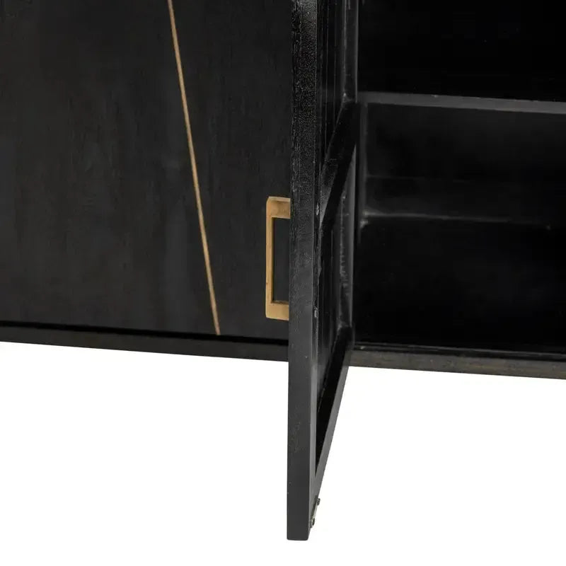Crestview Collection Mosley 72" x 16" x 32" 4-Door Modern Black and Gold Wood And Metal Sideboard