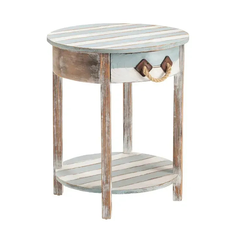 Crestview Collection Nantucket 20" x 20" x 24" 1-Drawer Coastal Wood And Rope Accent Table In Weathered Wood Finish
