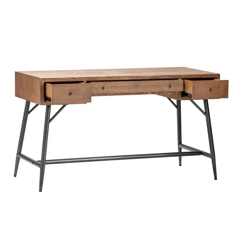 Crestview Collection Nolan 52" x 24" x 30" 3-Drawer Traditional Metal And Wood Desk In Burnished Oak Finish