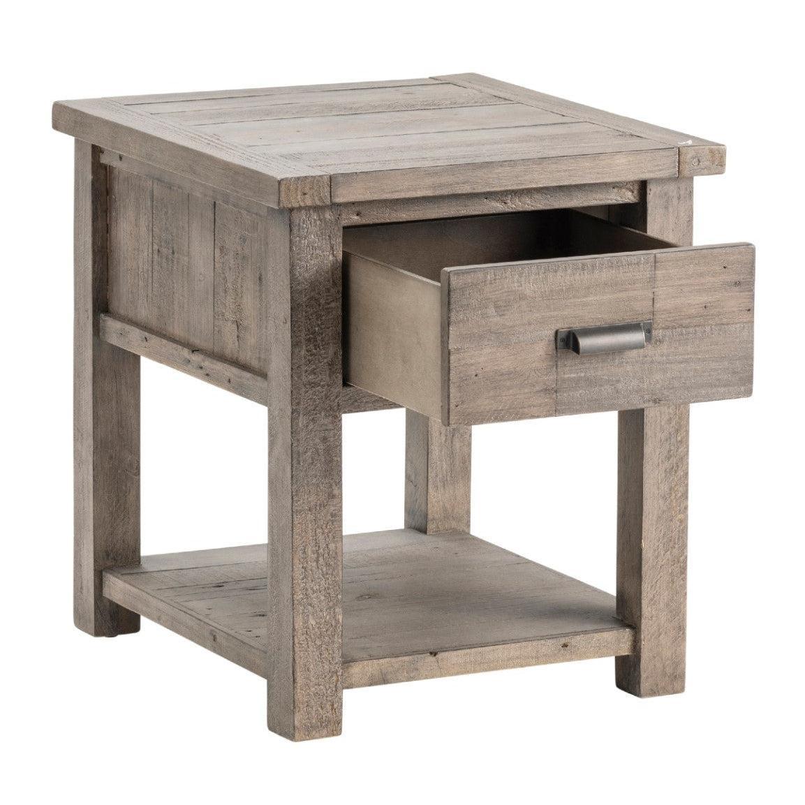 Crestview Collection Pembroke 21" x 23" x 24" 1-Drawer Rustic Plantation Recycled Pine Rectangle End Table In Distressed Gray Finish