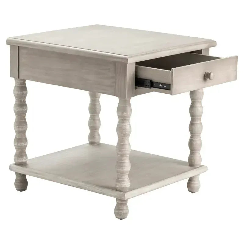 Crestview Collection Pembroke 22" x 24" x 25" 1-Drawer Occasional Wood Turned Leg End Table In Chalk Gray Finish