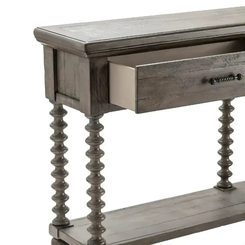 Crestview Collection Pembroke 69" x 14" x 36" 2-Drawer Occasional Plantation Recycled Pine Turned Leg Console In Distressed Gray Finish