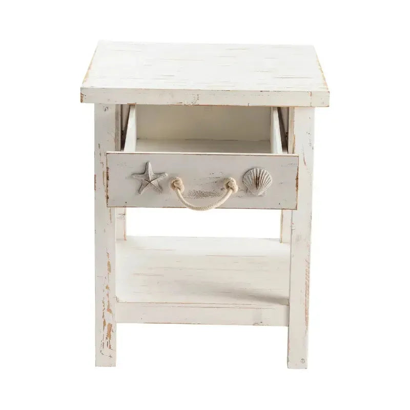 Crestview Collection Seaside 20" x 22" x 24" Coastal Wood End Table In White Finish
