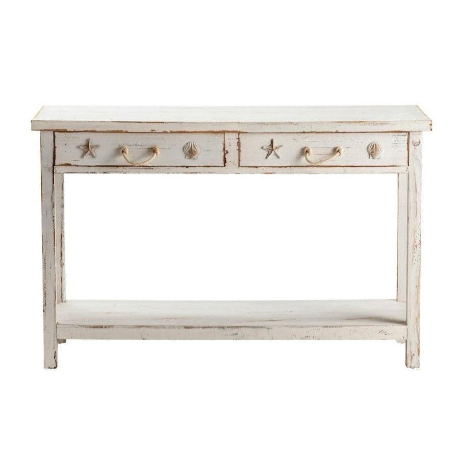 Crestview Collection Seaside 50" x 18" x 32" Coastal Wood Console Table In White Finish