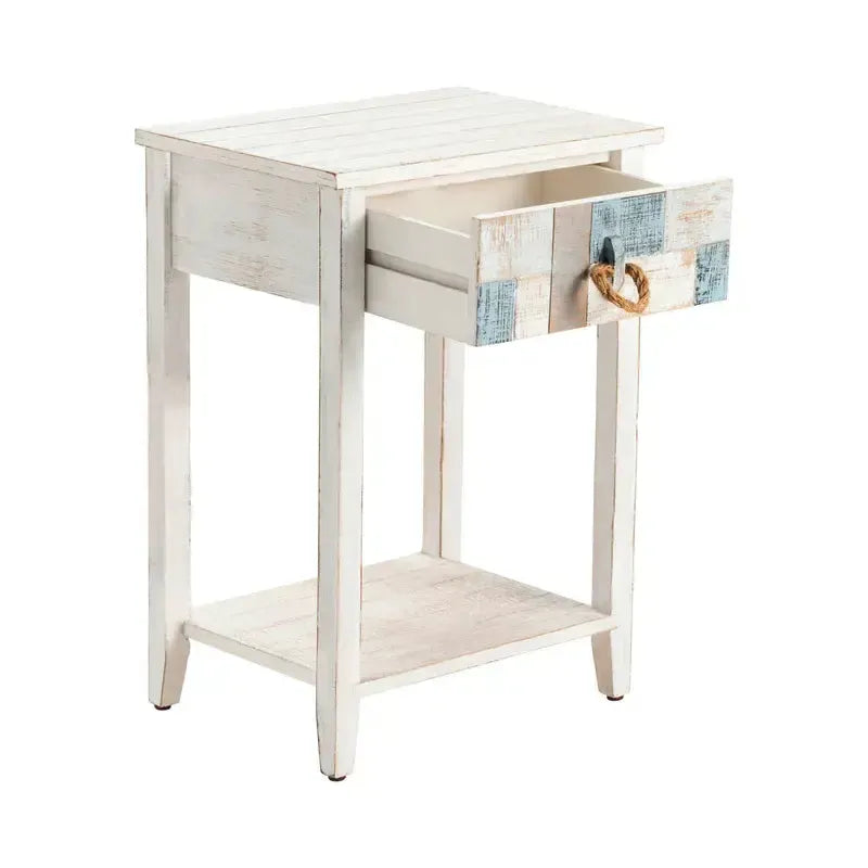 Crestview Collection South Shore 18" x 13" x 25" 1-Drawer Coastal Wood And Rope Nautical Patchwork Accent Table In Multi-Color Finish