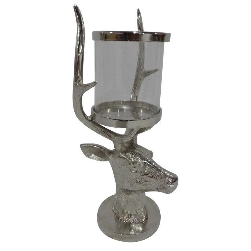 Crestview Collection Stag 10" x 9" x 20" Transitional Metal And Glass Candle Holder In Polished Silver Finish