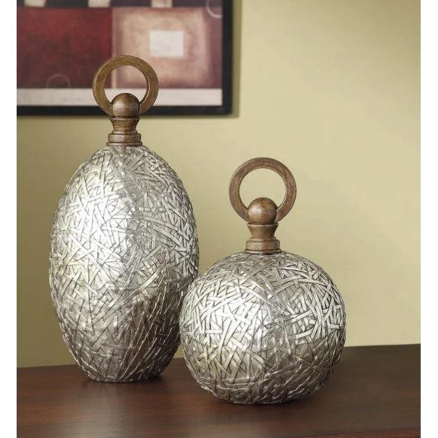 Crestview Collection Tinsdale 13" & 18" 2-Piece Transitional Resin Vase In Antique Silver Finish