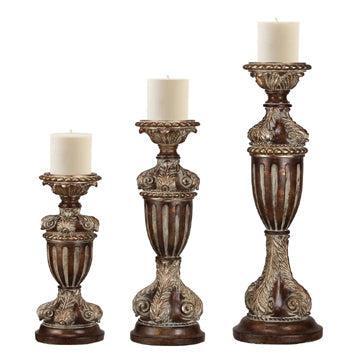 Crestview Collection Villa 12" & 16" & 20" 3-Piece Traditional Resin Candle Holder In Regency Bronze Finish