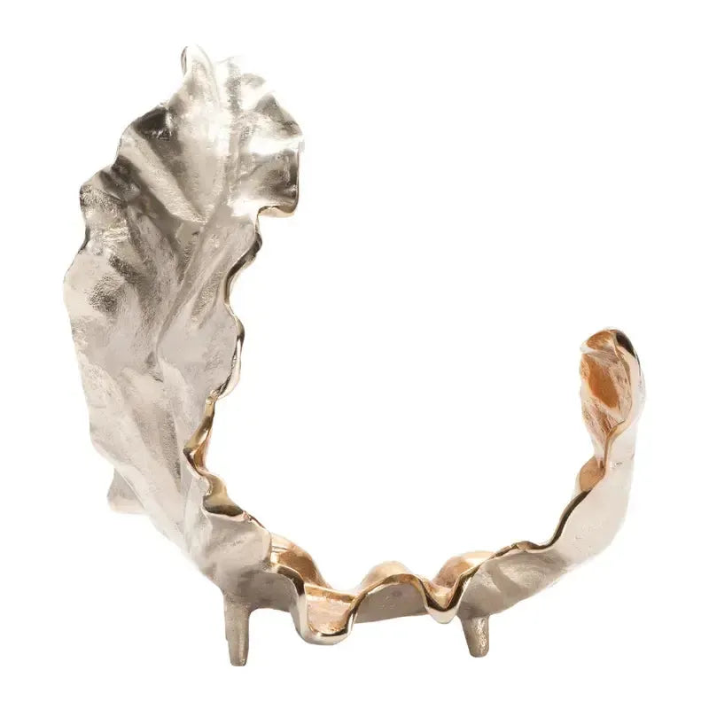 Crestview Collection Willow 19" x 10" x 14" Transitional Aluminum Medium Two-toned Sculptural Leaf In Gold and Silver Finish