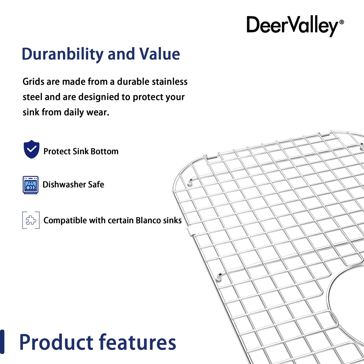 DeerValley 25" x 13" DV-K026G03 Stainless Steel Kitchen Sink Grid (Compatible with DV-1K026)