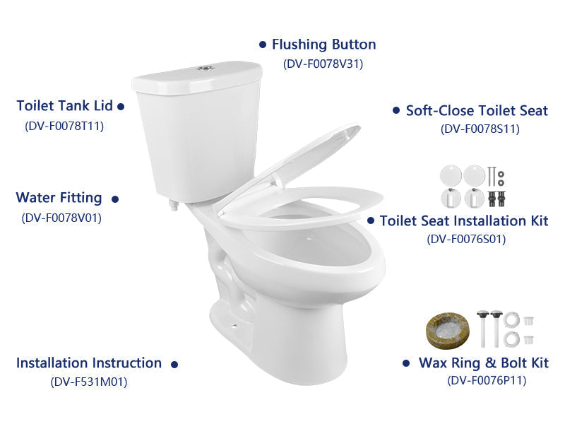 DeerValley Dynasty 12" Rough-in Dual-Flush Elongated White Two-Piece Toilet