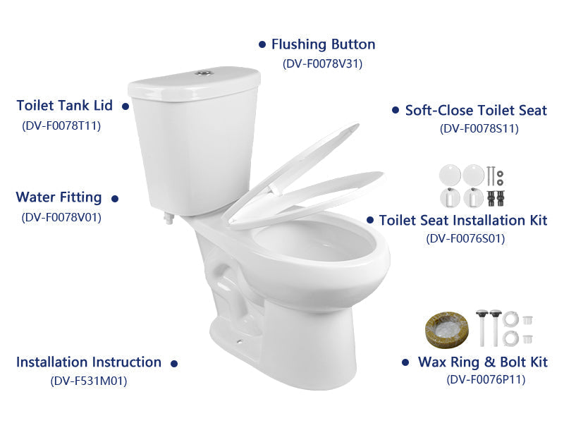 DeerValley Dynasty 12" Rough-in Dual-Flush Round White Two-Piece Toilet
