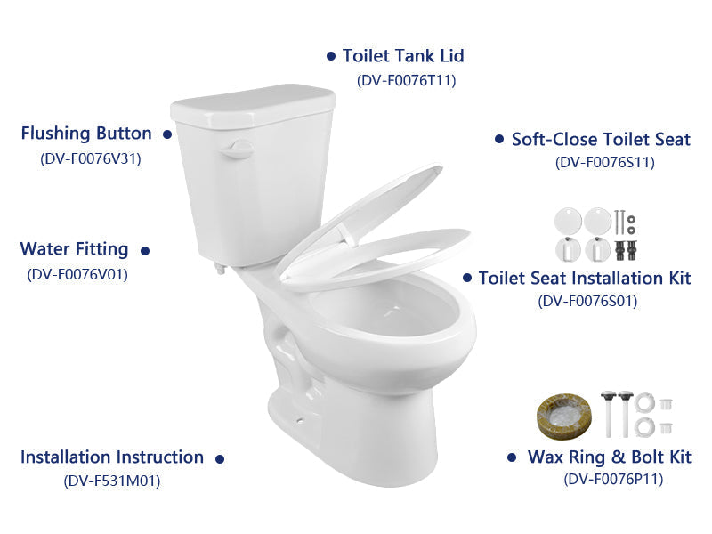 DeerValley Dynasty 12" Rough-in Single-Flush Round White Two-Piece Toilet