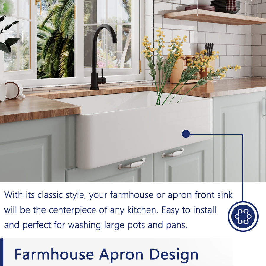 DeerValley Feast 33" Single Bowl Rectangular Black Large Capacity Farmhouse Kitchen Sink With Basket Strainer Drain and Grid