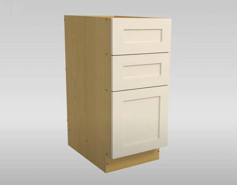 Domain Cabinets DB15-FWG-IN Frameless 15" x 35" With 3 Drawers White Gloss Wooden Base Cabinet