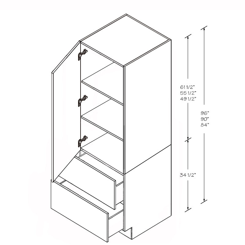 Domain Cabinets DB24(T)-FBS-IN Frameless 24" x 35" With 1 Door and 2 Bottom Drawer Bella Slab Wood Single Pantry Cabinet