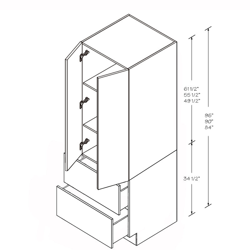 Domain Cabinets DB30(T)-FBS-IN Frameless 30" x 35" With 2 Doors and 2 Bottom Drawer Bella Slab Wood Double Pantry Cabinet