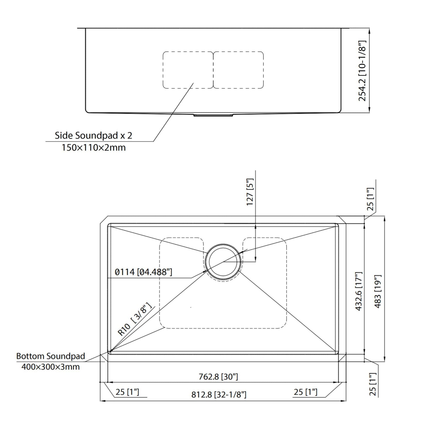 Duko Haystack 32" x 19" Stainless Steel Single Bowl Undermount Sink