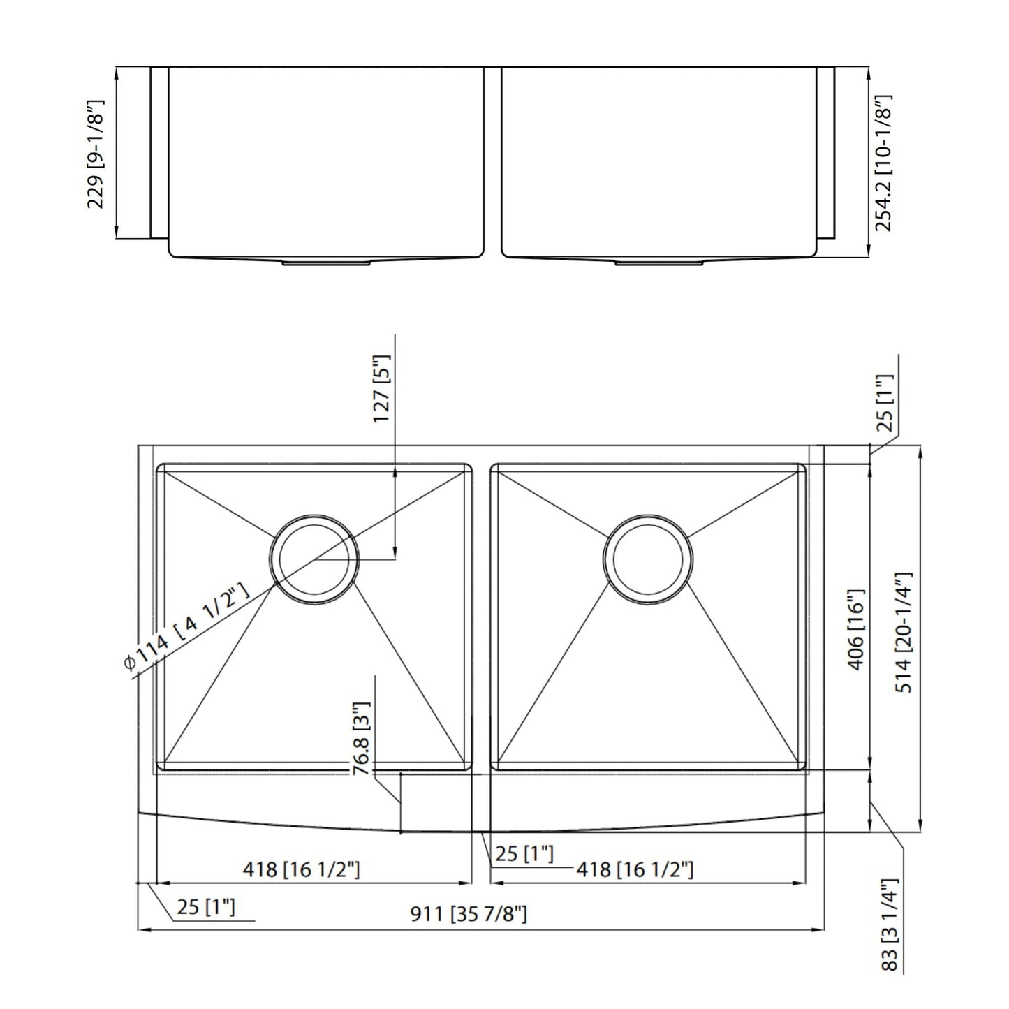 Duko Haystack 36" x 20" Stainless Steel Double Bowl Farmhouse Sink With Apron Front