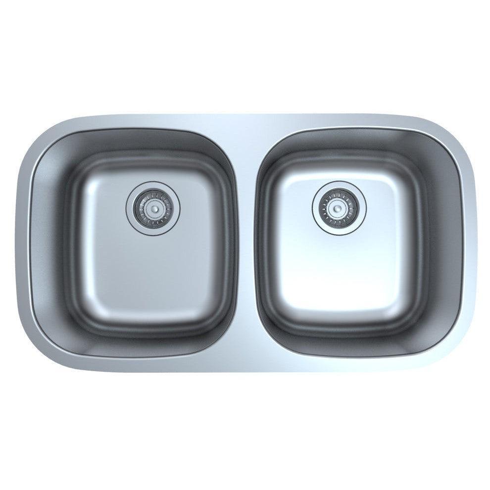 Duko Puer 32" x 18" Stainless Steel Double Bowl Undermount Sink, 5" Depth ADA Compliant