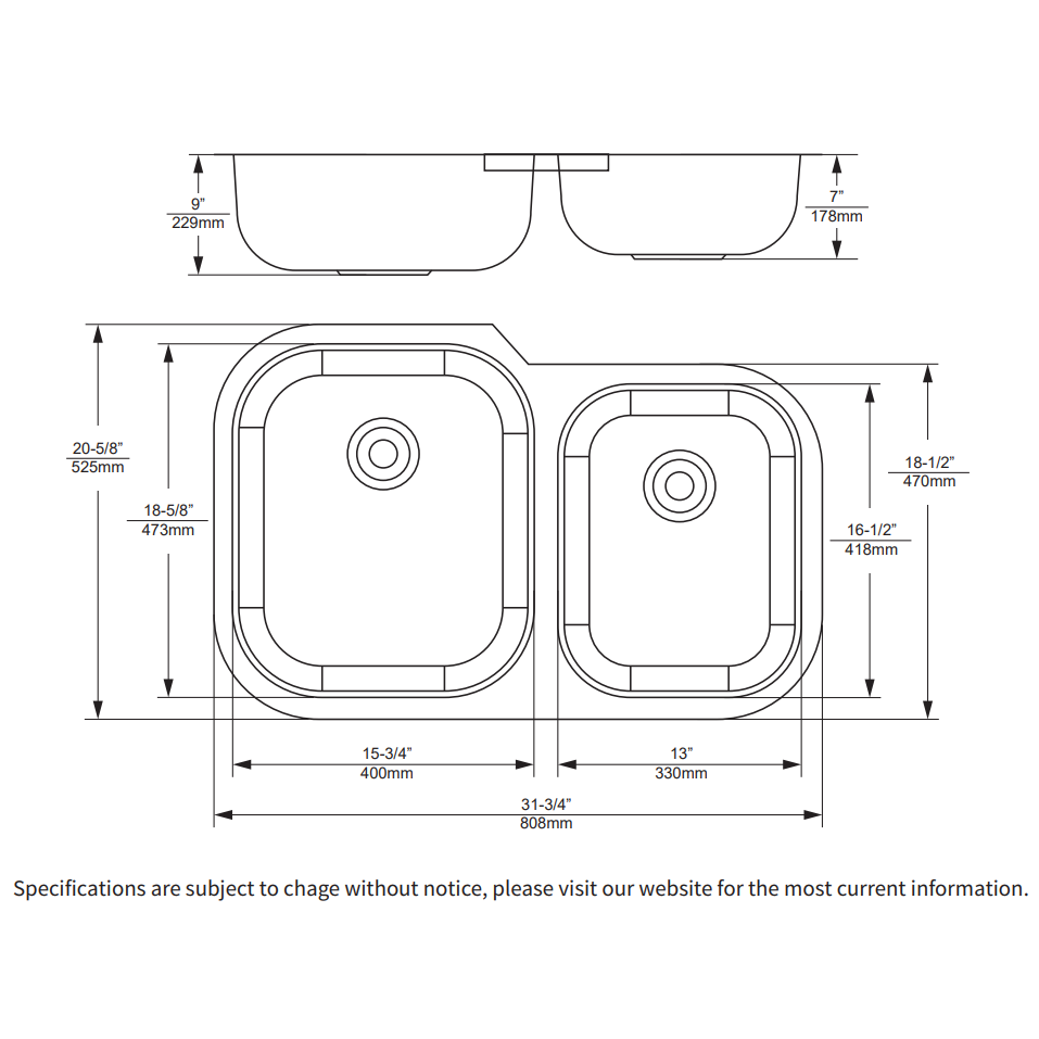 Duko Puer 32" x 21" Stainless Steel Double Bowl Undermount Sink With 16-Gauge