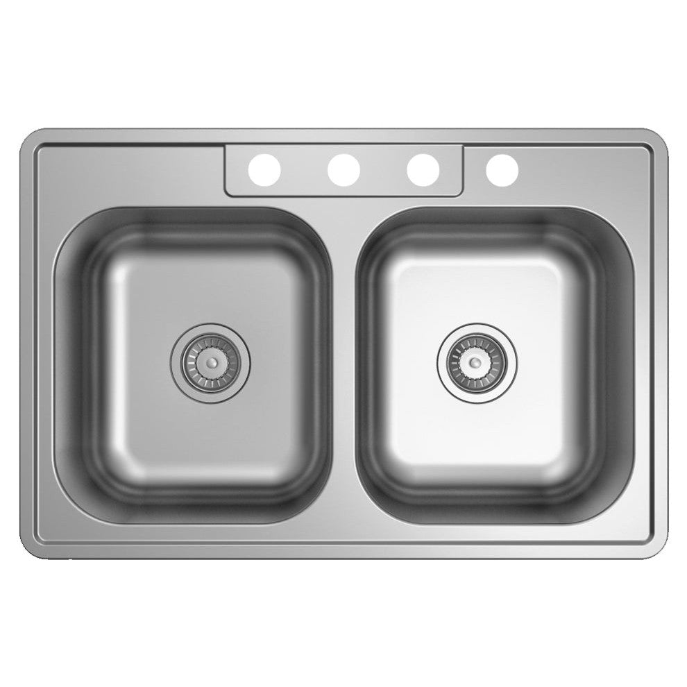 Duko Rosewood 33" x 22" Stainless Steel Double Bowl Drop-in Sink, ADA Compliant