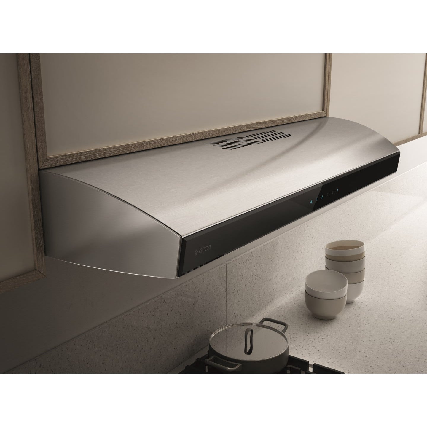 Elica Aria 30" Stainless Steel 4-Speed Capacitive Touch Control Ducted Undercabinet Range Hood With Black Tempered Glass & Premium Dimmable LED Lights
