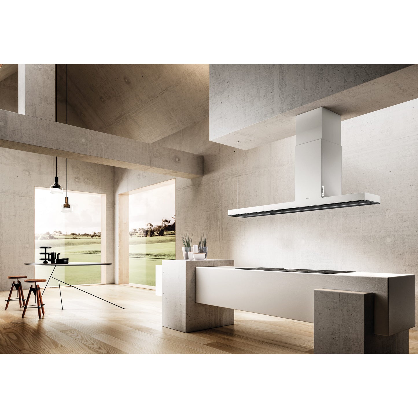 Elica Haiku Island 48" White Krion 3-Speed Sensitive Touch Island Range Hood