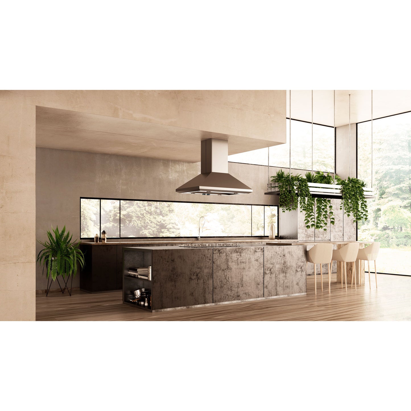 Elica Leone Island 42" Stainless Steel 4-Speed Retractable Knobs Island Range Hood