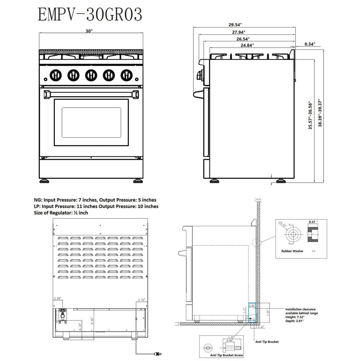 Empava 30" Freestanding Range Gas Cooktop and Oven