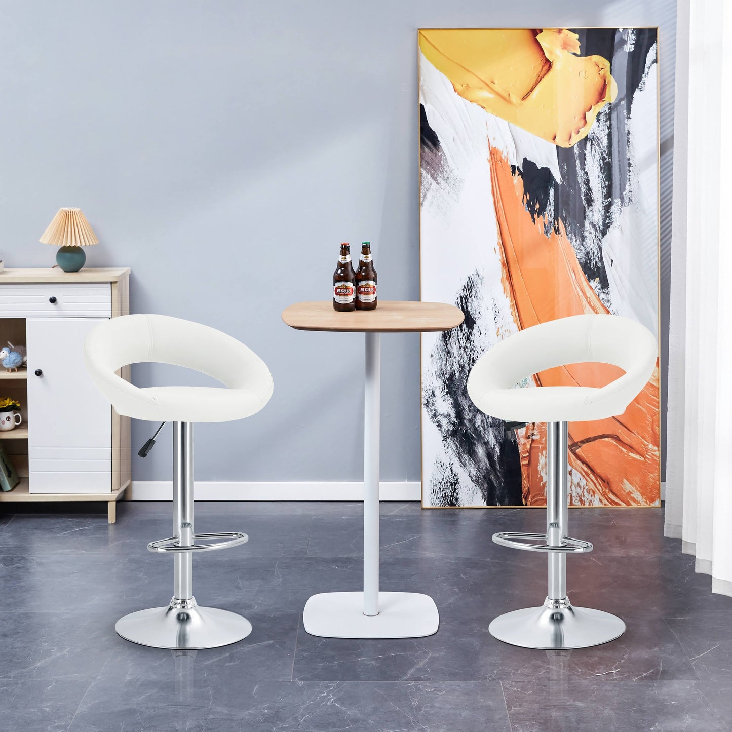 Finesse Decor Opulent Orbit Chrome and White Swivel Bar Stool - Set of 2