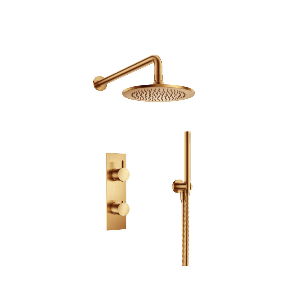 Flusso Faucets Brushed Bronze PVD Two Output Shower Set With Shower Head And Hand Held