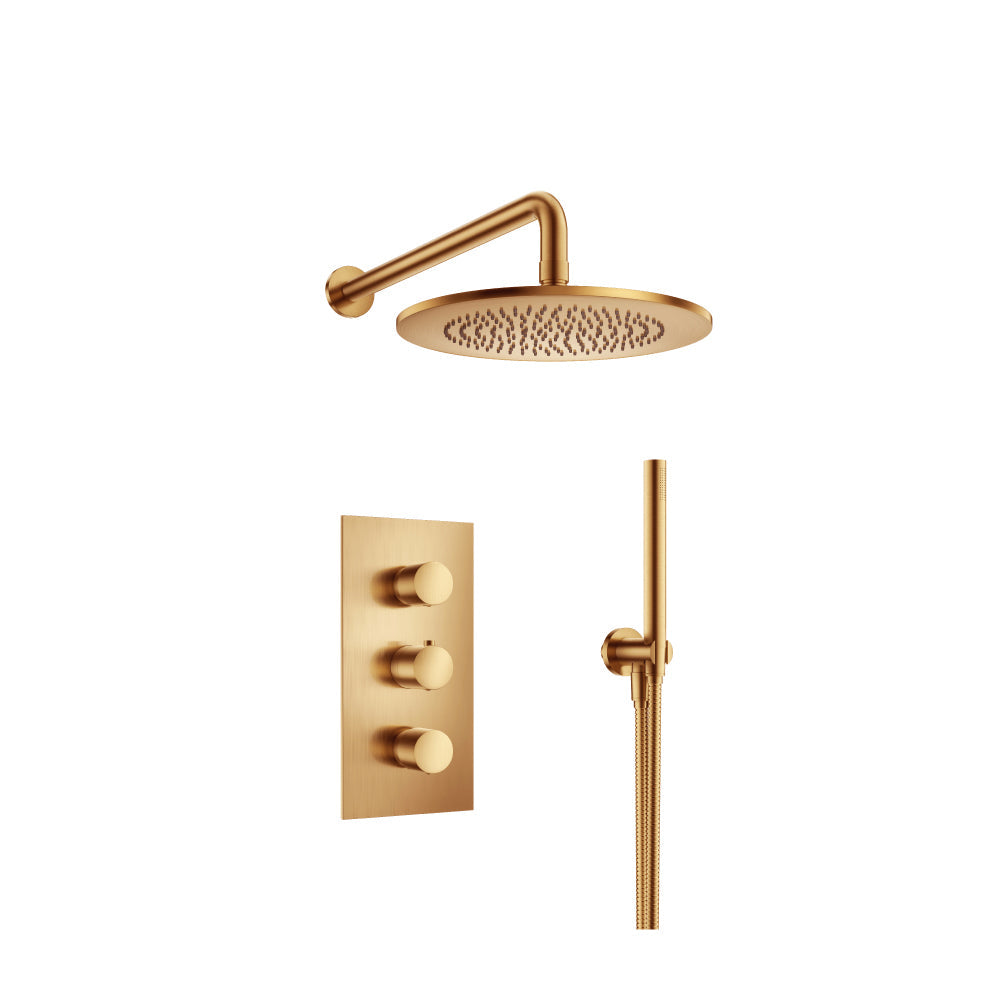 Flusso Faucets Brushed Bronze PVD Two Output Shower Set With Shower Head And Hand Held