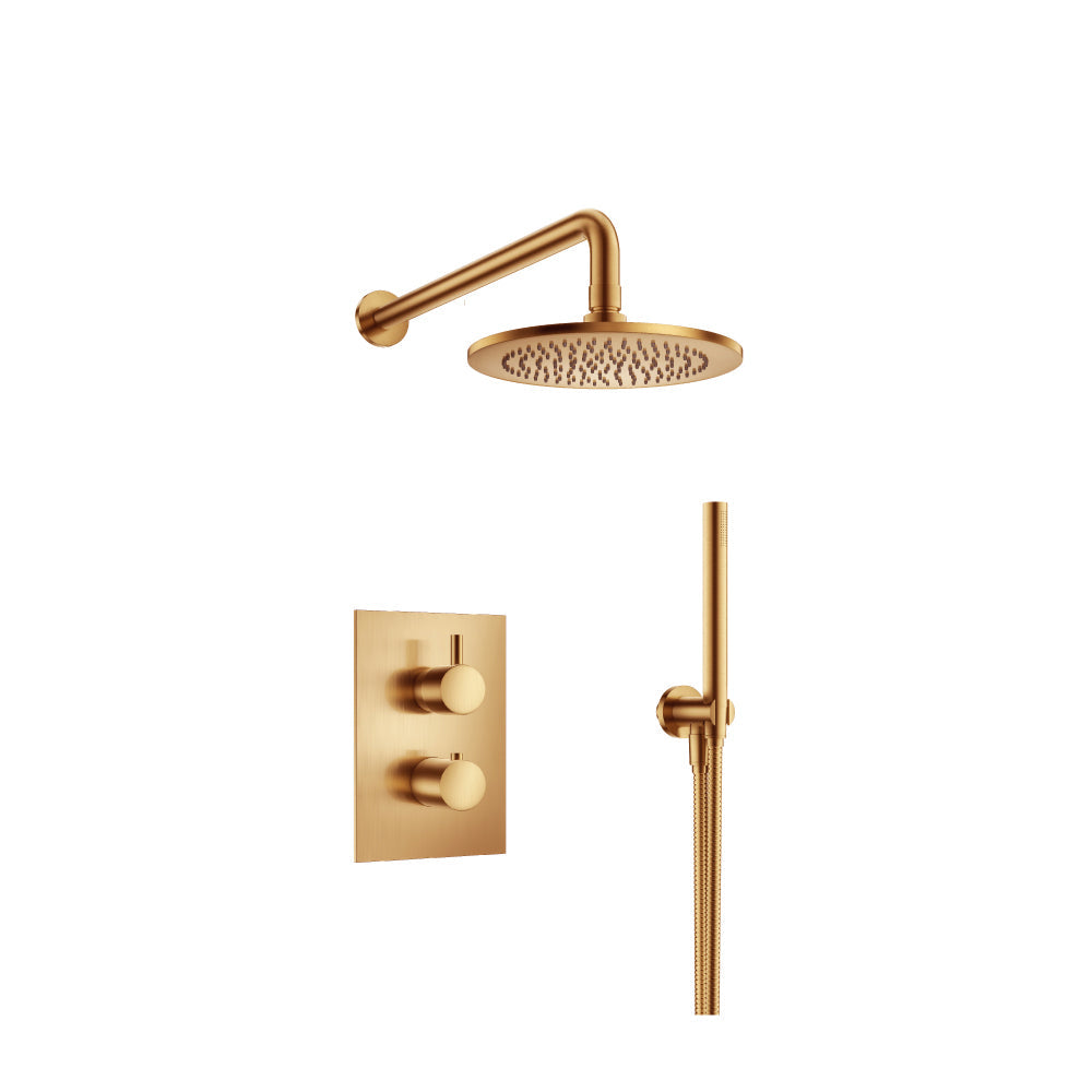 Flusso Faucets Brushed Bronze PVD Two Output Shower Set With Shower Head And Hand Held
