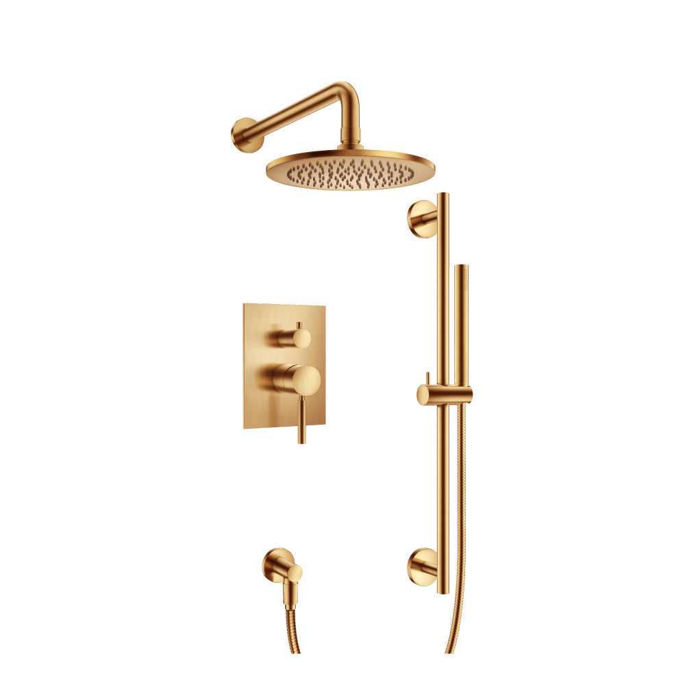 Flusso Faucets Brushed Bronze PVD Two Output Shower Set With Shower Head, Hand Held And Slide Bar