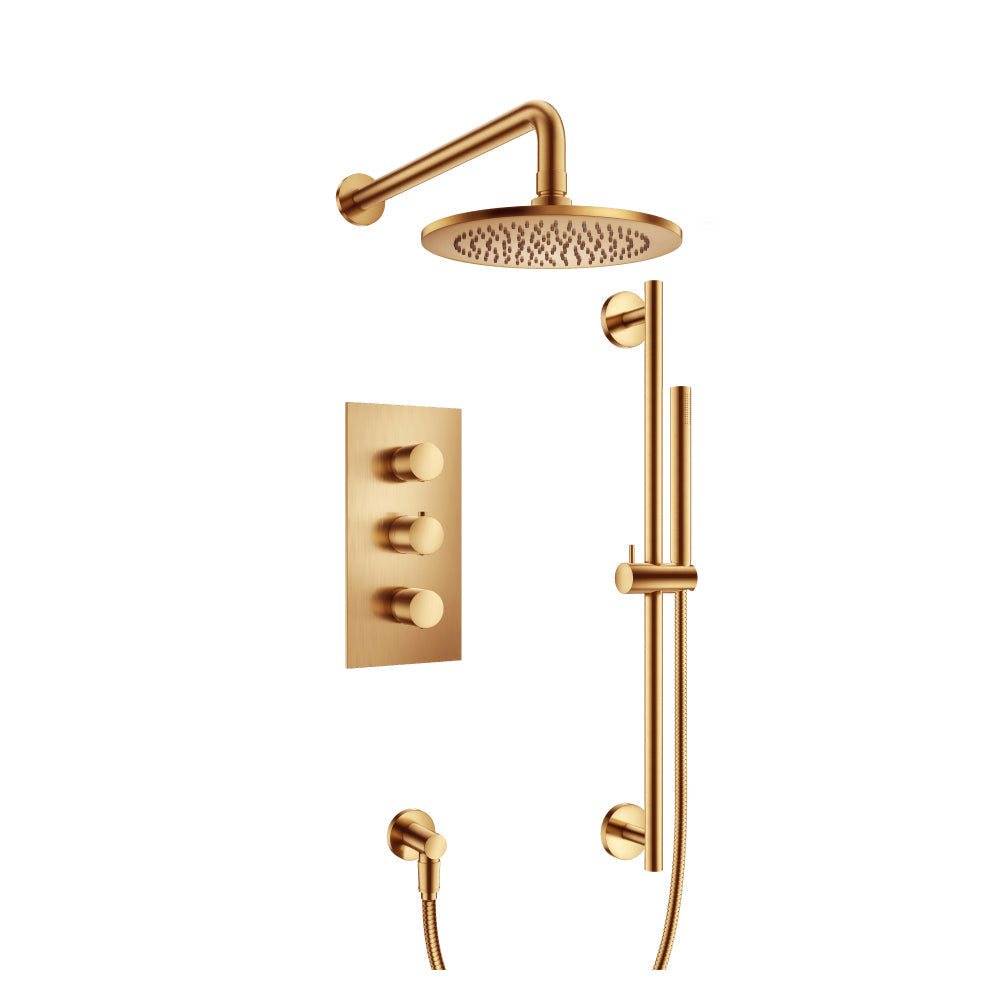 Flusso Faucets Brushed Bronze PVD Two Output Shower Set With Shower Head, Hand Held And Slide Bar