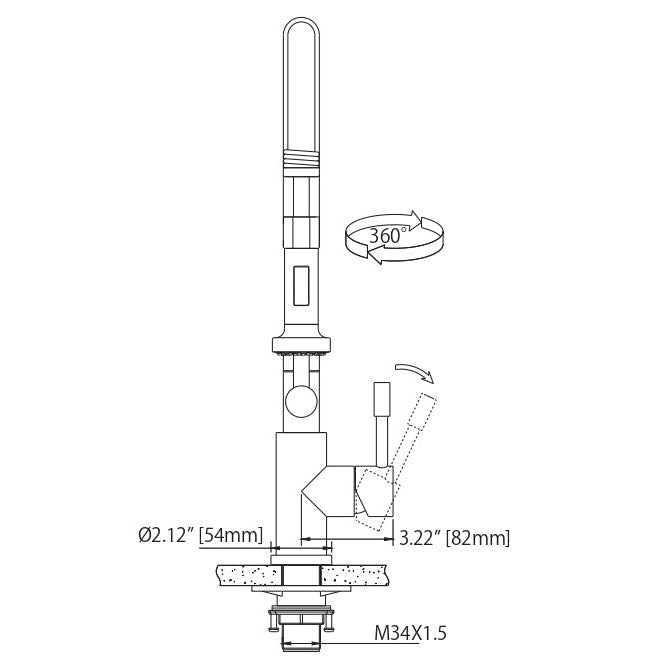 Flusso Faucets Klassiker Caso 19" Semi-Professional Stainless Steel Pull-Down Kitchen Faucet With Dual Function Sprayer