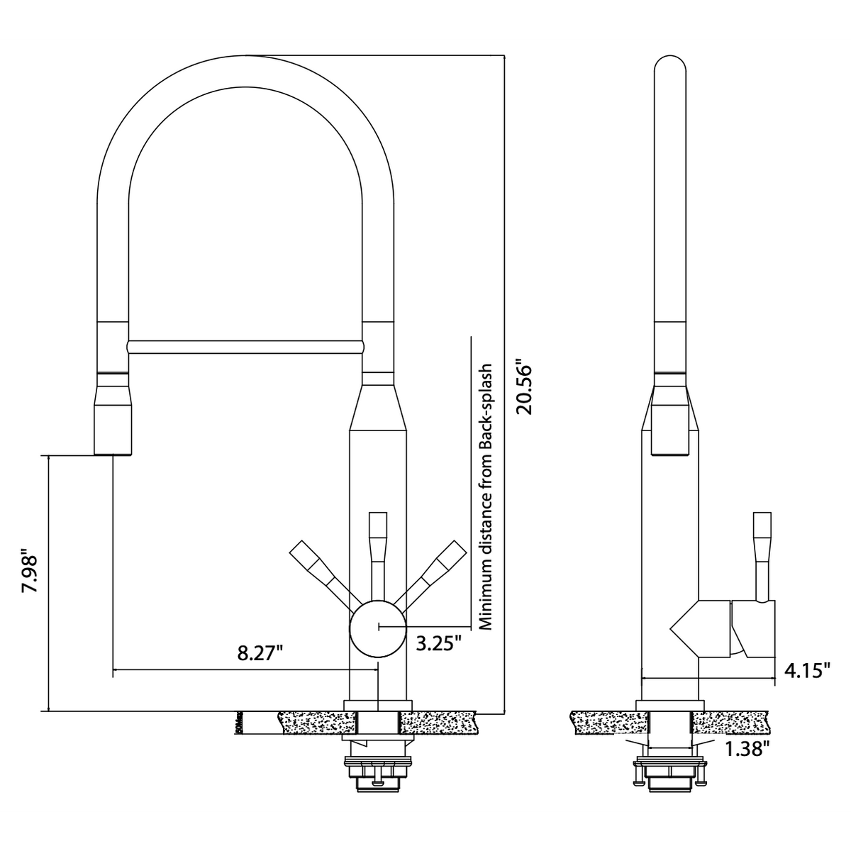Flusso Faucets Klassiker Glatt 21" Single Hole Sky Blue Semi-Professional Stainless Steel Pull-Down Kitchen Faucet With Dual Function Sprayer