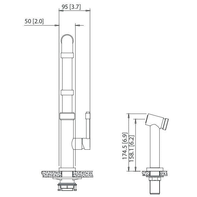 Flusso Faucets Klassiker Tanz 16" Single Hole Polished Steel Stainless Steel Kitchen Faucet With Side Sprayer
