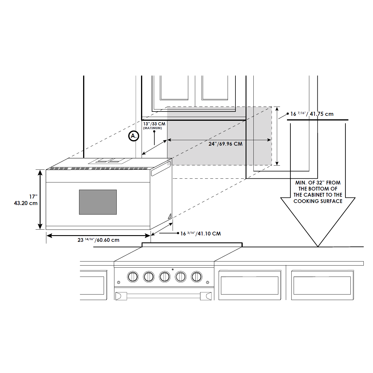 Forte 24" 1.3 Cu. Ft. Stainless Steel 1000-Watt Power Residential Over-the-Range Microwave With Top Cabinet Template, Rear Wall Template, Grease Filters, Glass Tray, and Turntable Ring
