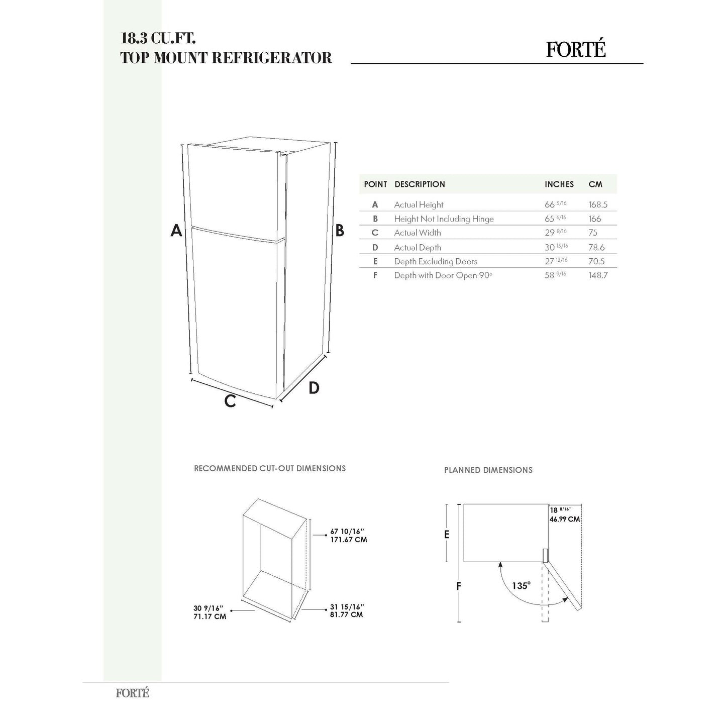 Forte 250 Series 30" 18.3 Cu. Ft. Stainless Steel Top Freezer Refrigerator