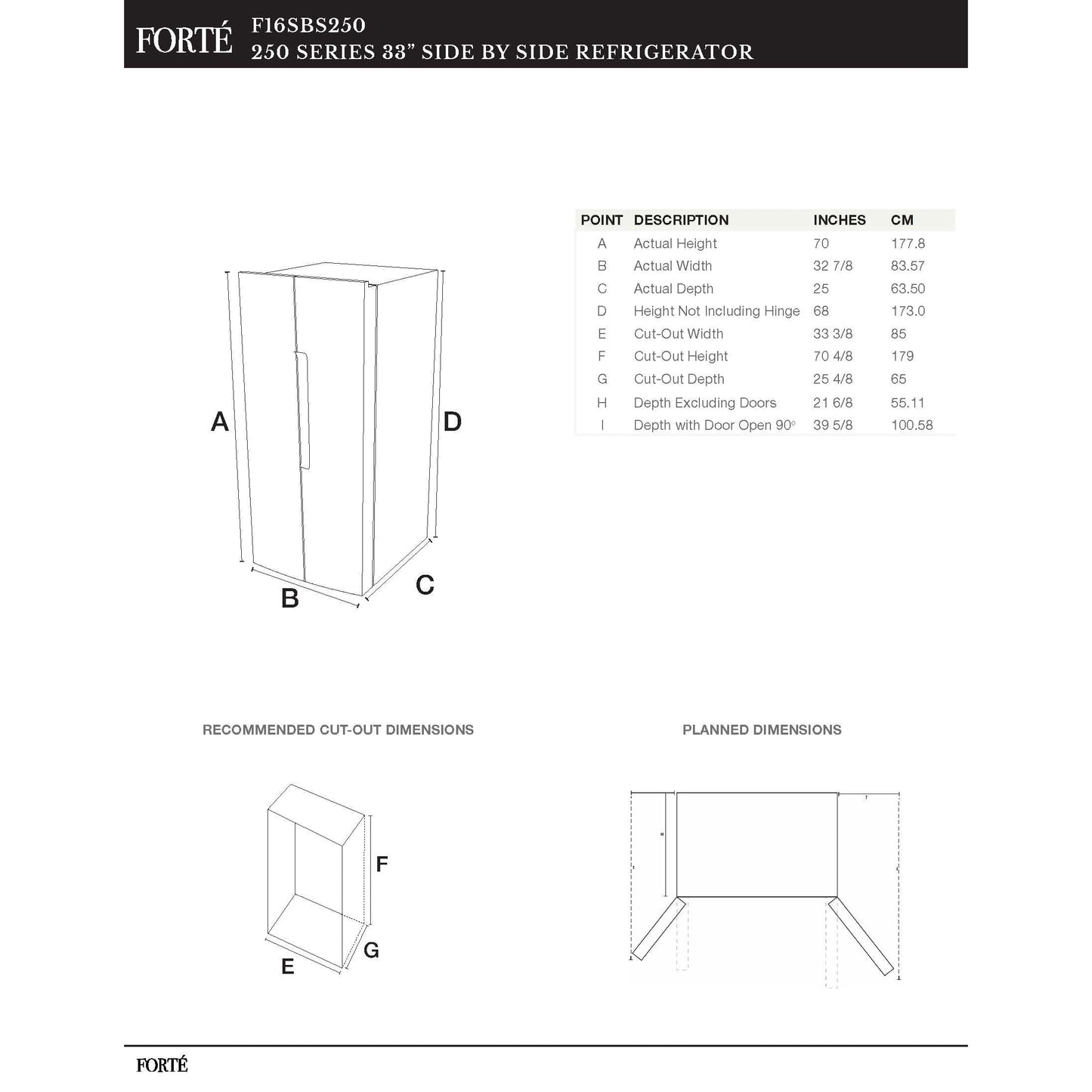 Forte 250 Series 33" 15.6 Cu. Ft. Stainless Steel Counter Depth Side by Side Refrigerator