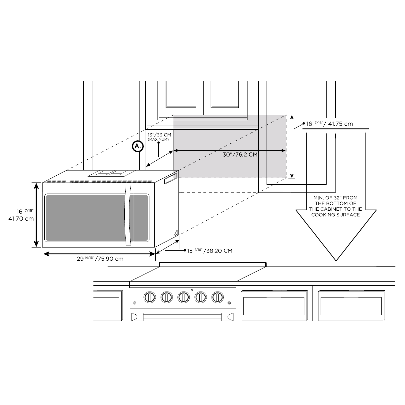 Forte 30" 1.5 Cu. Ft. Stainless Steel 1000-Watt Power Residential Over-the-Range Microwave With Top Cabinet Template, Rear Wall Template, Grease Filters, Glass Tray, and Turntable Ring