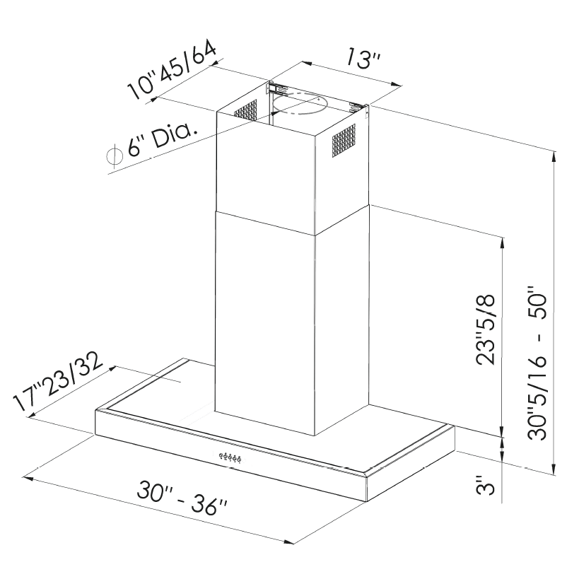 Forte Bellina 30" 600 CFM Convertible Residential Round Duct Stainless Steel Wall Mount Range Hood With Chimney Extension, Recirculating Kit, Charcoal Filters, and LED Lighting
