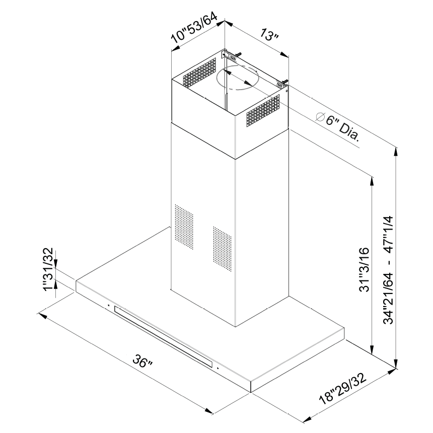 Forte Collegare 36" 600 CFM Convertible Residential Round Duct Stainless Steel Wall Mount Range Hood With Bluetooth i-Hood Music Player, Digital Integrated Radio, Chimney Extension, Recirculating Kit, Charcoal Filters, and LED Lighting