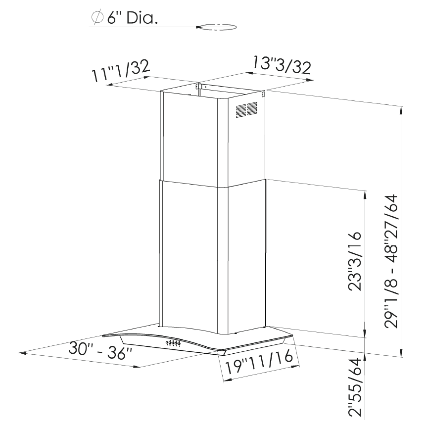 Forte Cortivo 30" 600 CFM Convertible Residential Round Duct Stainless Steel Wall Mount Range Hood With Chimney Extension, Recirculating Kit, Charcoal Filters, and LED Lighting
