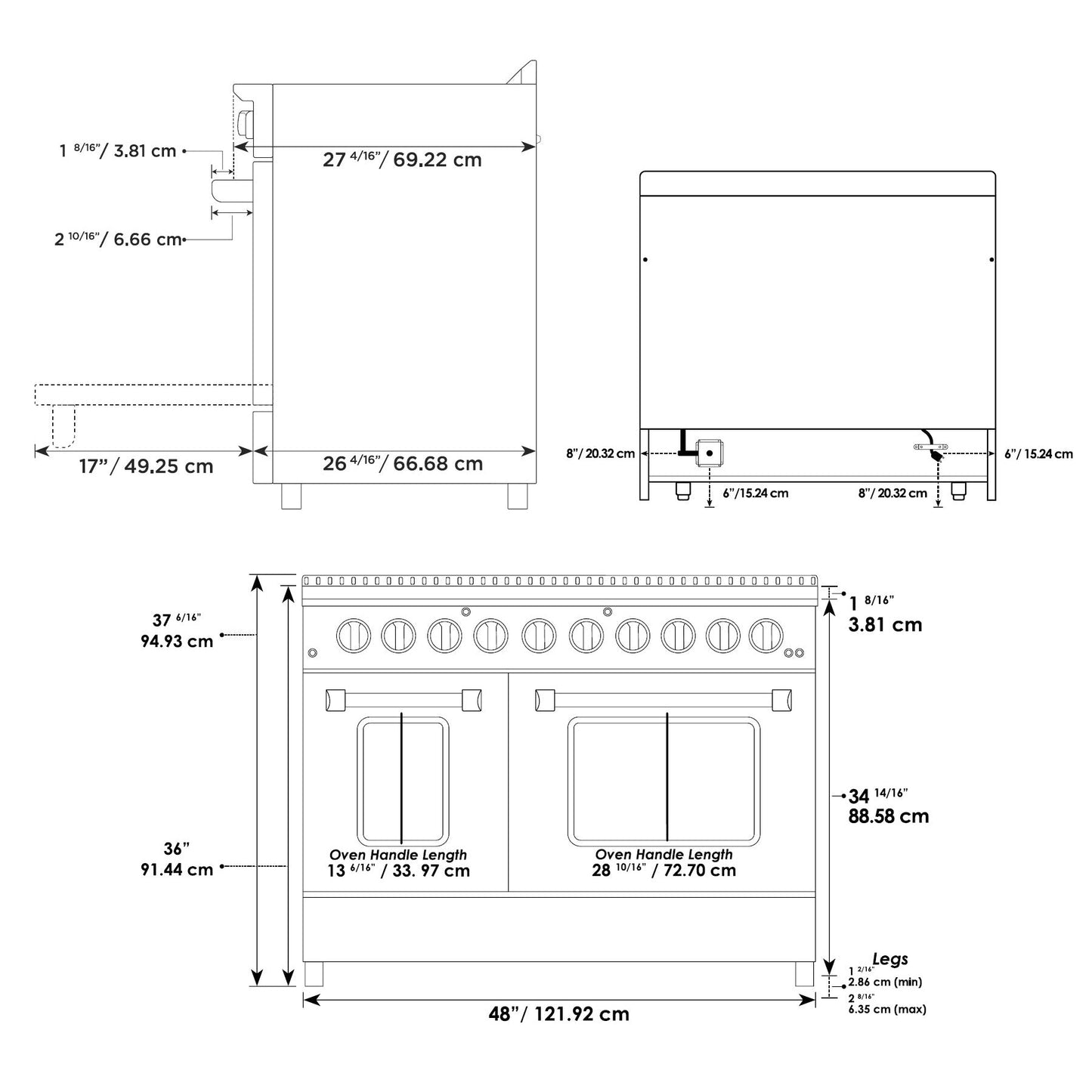 Forte FGR488BBB 48" 5.53 Cu. Ft. Double Oven Black Freestanding Natural Gas LP Convertible Residential Gas Range With Griddle, Convertion Kit, Grate, Racks, Trays, and Back Splash