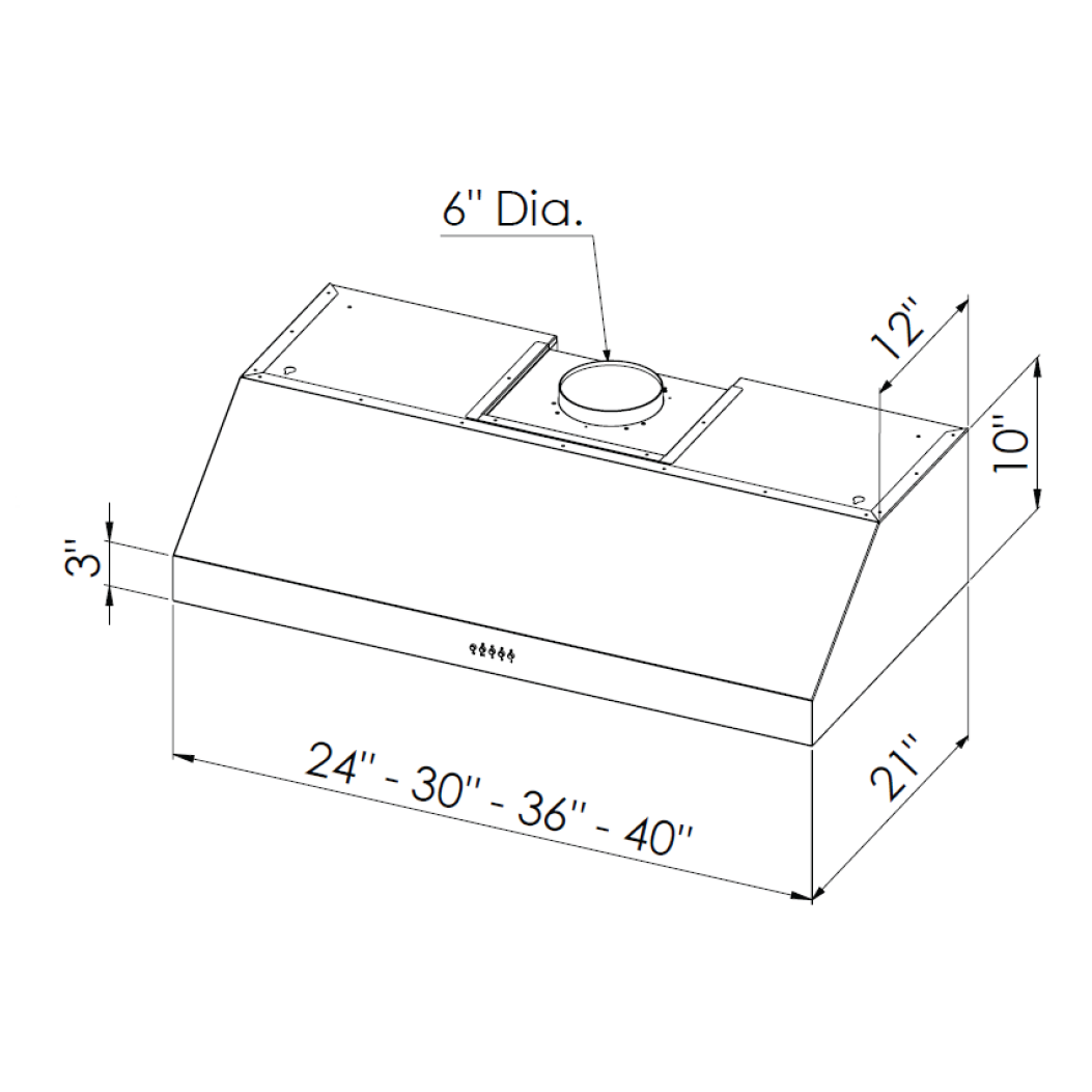 Forte Lucca 24" 600 CFM Convertible Residential Round Duct Stainless Steel Under Cabinet Range Hood With Charcoal Filters, and LED Lighting