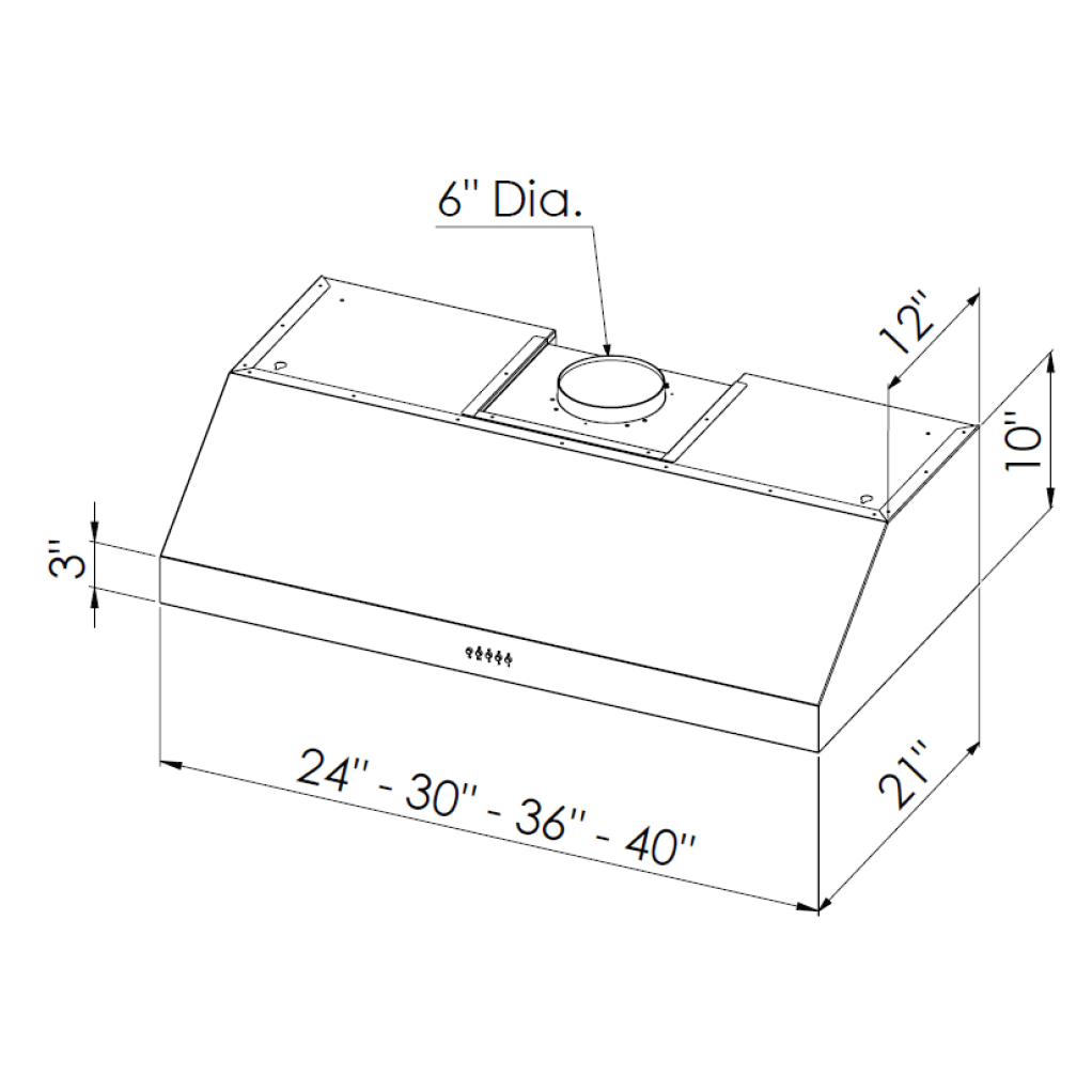 Forte Lucca 40" 600 CFM Convertible Residential Round Duct Stainless Steel Under Cabinet Range Hood With Recirculating Kit, Charcoal Filters, and LED Lighting
